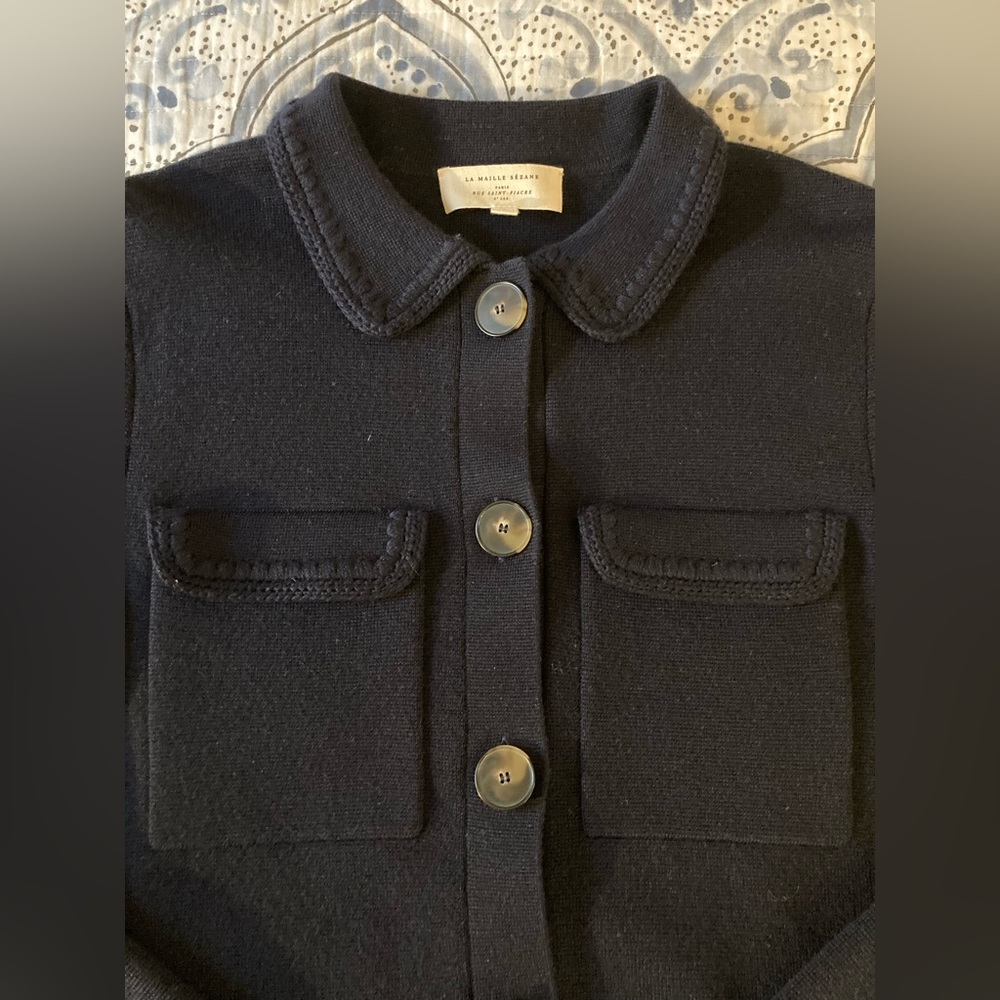 Sezane navy blue Betty Cardigan with embroidery